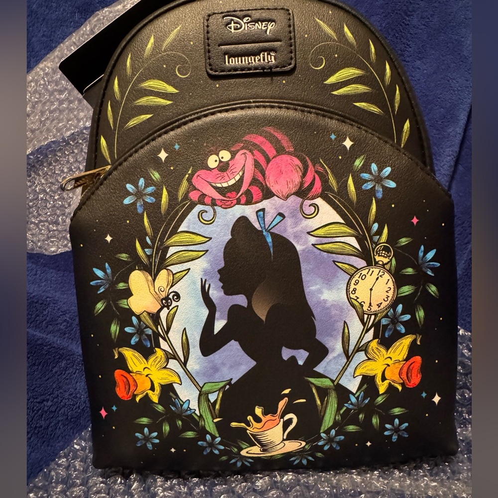 Loungefly Black Backpack with Alice in Wonderland Design - Glow in the Dark